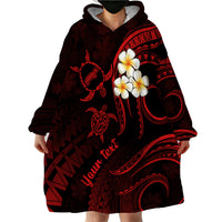 Personalised Niihau Hawaii Wearable Blanket Hoodie Polynesian Tattoo and Pacific Plumeria Red Vibe LT9 - Polynesian Pride