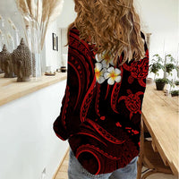 Personalised Molokai Hawaii Women Casual Shirt Polynesian Tattoo and Pacific Plumeria Red Vibe LT9 - Polynesian Pride
