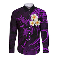 Personalised Lanai Hawaii Long Sleeve Button Shirt Polynesian Tattoo and Pacific Plumeria Purple Vibe LT9 Unisex Purple - Polynesian Pride