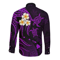 Personalised Lanai Hawaii Long Sleeve Button Shirt Polynesian Tattoo and Pacific Plumeria Purple Vibe LT9 - Polynesian Pride