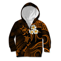 Personalised Kauai Hawaii Kid Hoodie Polynesian Tattoo and Pacific Plumeria Gold Vibe LT9 Zip Hoodie Gold - Polynesian Pride