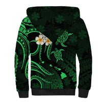 Personalised Kauai Hawaii Sherpa Hoodie Polynesian Tattoo and Pacific Plumeria Green Vibe LT9 - Polynesian Pride