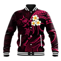 Personalised Kauai Hawaii Baseball Jacket Polynesian Tattoo and Pacific Plumeria Pink Vibe LT9 Unisex Pink - Polynesian Pride