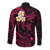 Personalised Kauai Hawaii Long Sleeve Button Shirt Polynesian Tattoo and Pacific Plumeria Pink Vibe LT9 - Polynesian Pride
