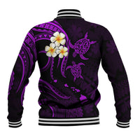 Personalised Kauai Hawaii Baseball Jacket Polynesian Tattoo and Pacific Plumeria Purple Vibe LT9 - Polynesian Pride