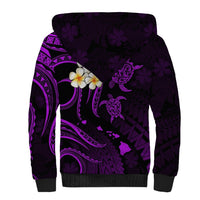 Personalised Kauai Hawaii Sherpa Hoodie Polynesian Tattoo and Pacific Plumeria Purple Vibe LT9 - Polynesian Pride