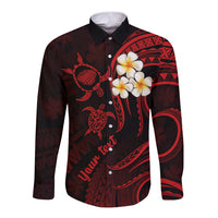 Personalised Kauai Hawaii Long Sleeve Button Shirt Polynesian Tattoo and Pacific Plumeria Red Vibe LT9 Unisex Red - Polynesian Pride