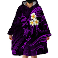 Personalised Kahoolawe Hawaii Wearable Blanket Hoodie Polynesian Tattoo and Pacific Plumeria Purple Vibe LT9 - Polynesian Pride