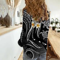 Personalised Kahoolawe Hawaii Women Casual Shirt Polynesian Tattoo and Pacific Plumeria White Vibe LT9 - Polynesian Pride