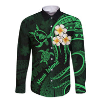 Hawaii Long Sleeve Button Shirt Maui Islands Pacific Plumeria Green Vibe LT9 Unisex Green - Polynesian Pride