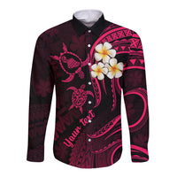 Personalised Maui Hawaii Long Sleeve Button Shirt Polynesian Tattoo and Pacific Plumeria Pink Vibe LT9 Unisex Pink - Polynesian Pride
