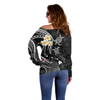 Personalised Maui Hawaii Off Shoulder Sweater Polynesian Tattoo and Pacific Plumeria White Vibe LT9 - Polynesian Pride