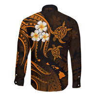 Hawaii Long Sleeve Button Shirt Oahu Islands Pacific Plumeria Gold Vibe LT9 - Polynesian Pride