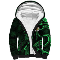Personalised Oahu Hawaii Sherpa Hoodie Polynesian Tattoo and Pacific Plumeria Green Vibe LT9 Unisex Green - Polynesian Pride