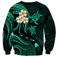 Personalised Oahu Hawaii Sweatshirt Polynesian Tattoo and Pacific Plumeria Turquoise Vibe LT9 - Polynesian Pride