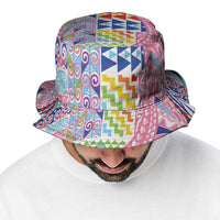 Maori Kowhaiwhai Taniko Patchwork Rainbow Motifs Bucket Hat