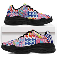 Maori Kowhaiwhai Taniko Patchwork Rainbow Motifs Chunky Sneakers