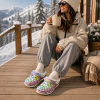 Maori Kowhaiwhai Taniko Patchwork Rainbow Motifs Fleece Clogs