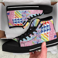 Maori Kowhaiwhai Taniko Patchwork Rainbow Motifs High Top Shoes