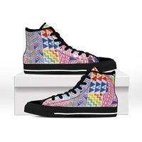Maori Kowhaiwhai Taniko Patchwork Rainbow Motifs High Top Shoes
