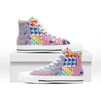 Maori Kowhaiwhai Taniko Patchwork Rainbow Motifs High Top Shoes