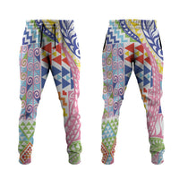 Maori Kowhaiwhai Taniko Patchwork Rainbow Motifs Jogger Pants