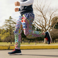 Maori Kowhaiwhai Taniko Patchwork Rainbow Motifs Jogger Pants