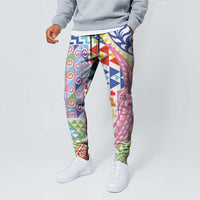 Maori Kowhaiwhai Taniko Patchwork Rainbow Motifs Jogger Pants