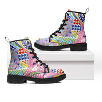 Maori Kowhaiwhai Taniko Patchwork Rainbow Motifs Leather Boots
