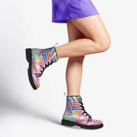Maori Kowhaiwhai Taniko Patchwork Rainbow Motifs Leather Boots