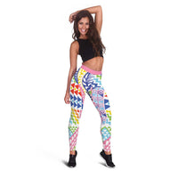 Maori Kowhaiwhai Taniko Patchwork Rainbow Motifs Leggings