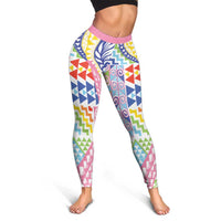 Maori Kowhaiwhai Taniko Patchwork Rainbow Motifs Leggings