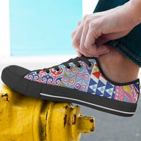 Maori Kowhaiwhai Taniko Patchwork Rainbow Motifs Low Top Shoes