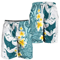 Maori Manta Ray Plumeria Teal Shorts for Men - Polynesian Pride