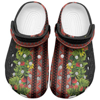 Maori Tukutuku Clogs Shoes with Ferns Pohutukawa and Kowhai Tribal Moko Patterns