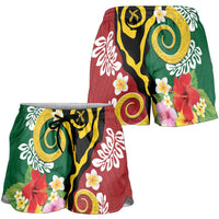 Melanesian Vanuatu Tribal Boar Tusk Shorts for Women Tropical Plants and Namele Motifs - Polynesian Pride