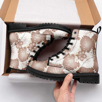 Mocha Mousse Aloha Hawaii Leather Boots Monstera Hibiscus Plumeria Seamless Vibes - Polynesian Pride