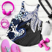 Monstera Plumeria Flowers Blue Women Racerback Tank Polynesian Pattern