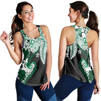 Monstera Plumeria Flowers Green Women Racerback Tank Polynesian Pattern