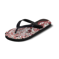 Monstera Plumeria Flowers Red Flip Flops Polynesian Pattern