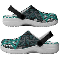 New Zealand Aotearoa Clogs Shoes Turquoise Taniko Art Maori Pattern - Polynesian Pride