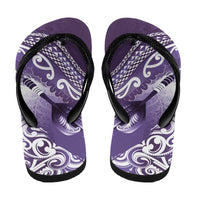 New Zealand Aotearoa Darts Masters Flip Flops Maori Art Tattoo with Tribal Dart Symbol Purple - Polynesian Pride