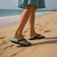 New Zealand Aotearoa Darts Masters Flip Flops Maori Art Tattoo with Tribal Dart Symbol Teal Color - Polynesian Pride