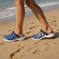 New Zealand Clogs Shoes Aotearoa Kowhaiwhai Mix Taniko Art - Blue