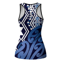 New Zealand Hollow Tank Top Aotearoa Kowhaiwhai Mix Taniko Art - Blue
