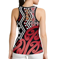 New Zealand Hollow Tank Top Aotearoa Kowhaiwhai Mix Taniko Art - Red
