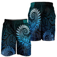 New Zealand Maori Koru Fern Shorts for Men Spiral Polynesian Style Aqua Gradient