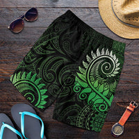 New Zealand Maori Koru Fern Shorts for Men Spiral Polynesian Style Green