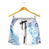 New Zealand Sea Animals Shorts for Women with Maori Koru Tribal Tattoo and Silver Ferns Galaxy Style LT03 - Polynesian Pride