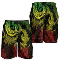 New Zealand Sea Animals with Maori Tribal Tattoo Shorts for Men Shark Manta Ray with Silver Fern Reggae LT03 - Polynesian Pride